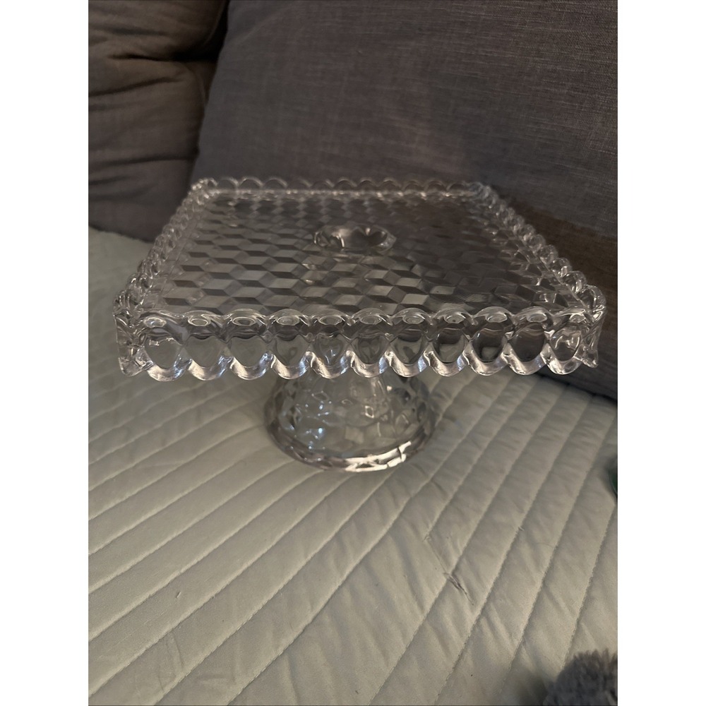 Vintage FOSTORIA AMERICAN Square 10" Cake Plate Stand w/Rum Well Excellent Cond.